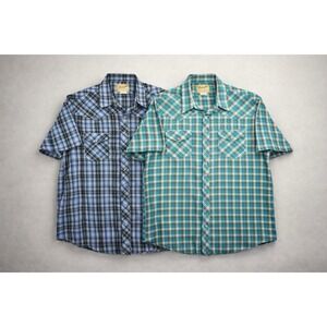 Wrangler Mens 2XL Western Snap Shirts Lot Of 2 Plaid Cotton Blend Short Sleeve